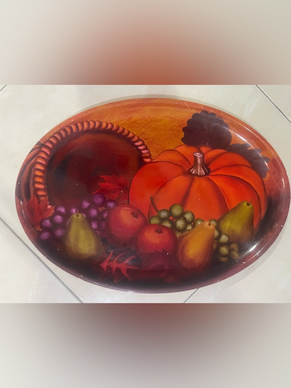 Autumn Harvest Decorative Plate - Orange Pumpkin Fruit Design
